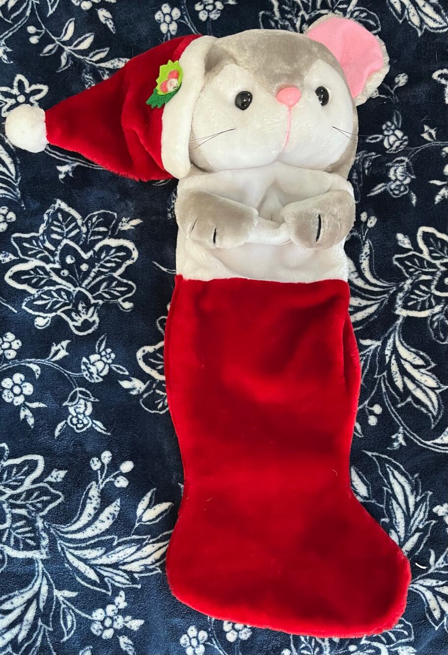 Vintage 1988 Chrisha Playful Plush 3D Mouse Christmas Stocking